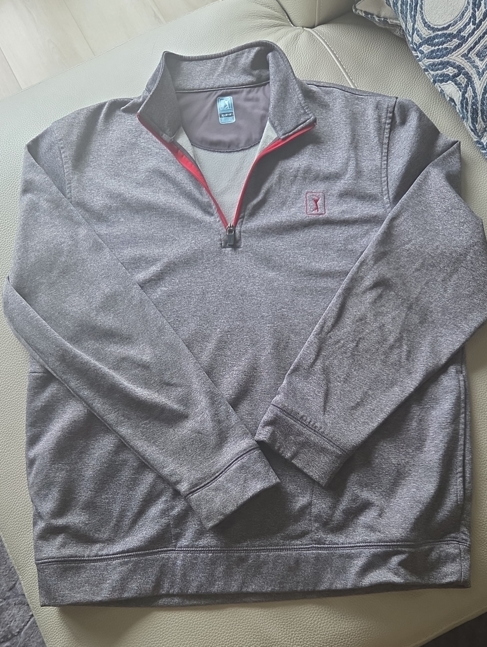 PGA Tour Men's Heather Gray Quarter-Zip Pullover with Red Trim
